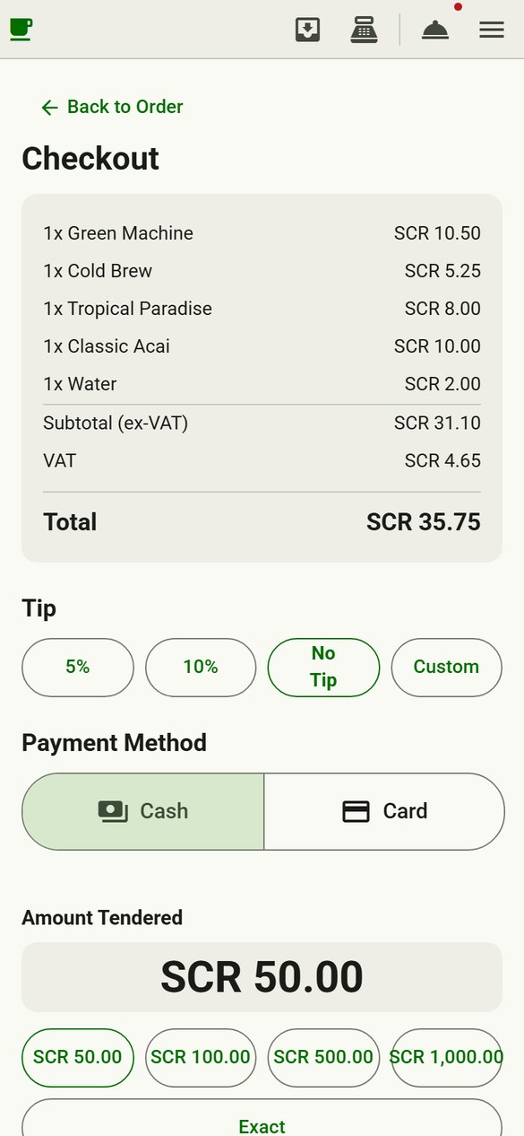 The same BrewBar checkout running on a phone.
